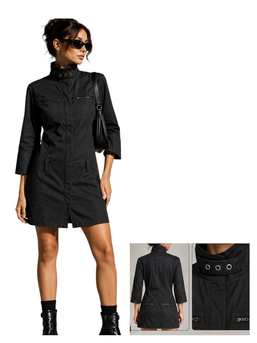 Vintage Black Utility Dress Moto Tech Industrial Matrix Armor Jeans Minimal Punk